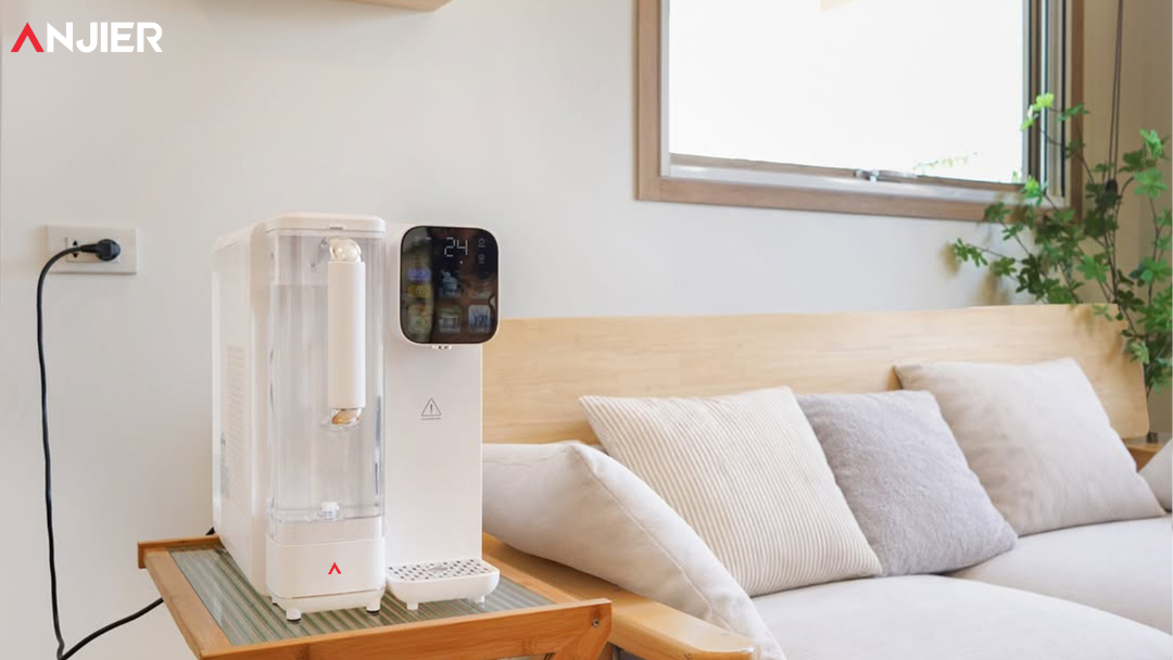 : Máy lọc nước để bàn ANJIER T4 màu trắng cao cấp, thiết kế nhỏ gọn hiện đại thích hợp làm máy lọc nước gia đình đặt tại phòng khách hoặc bàn bếp